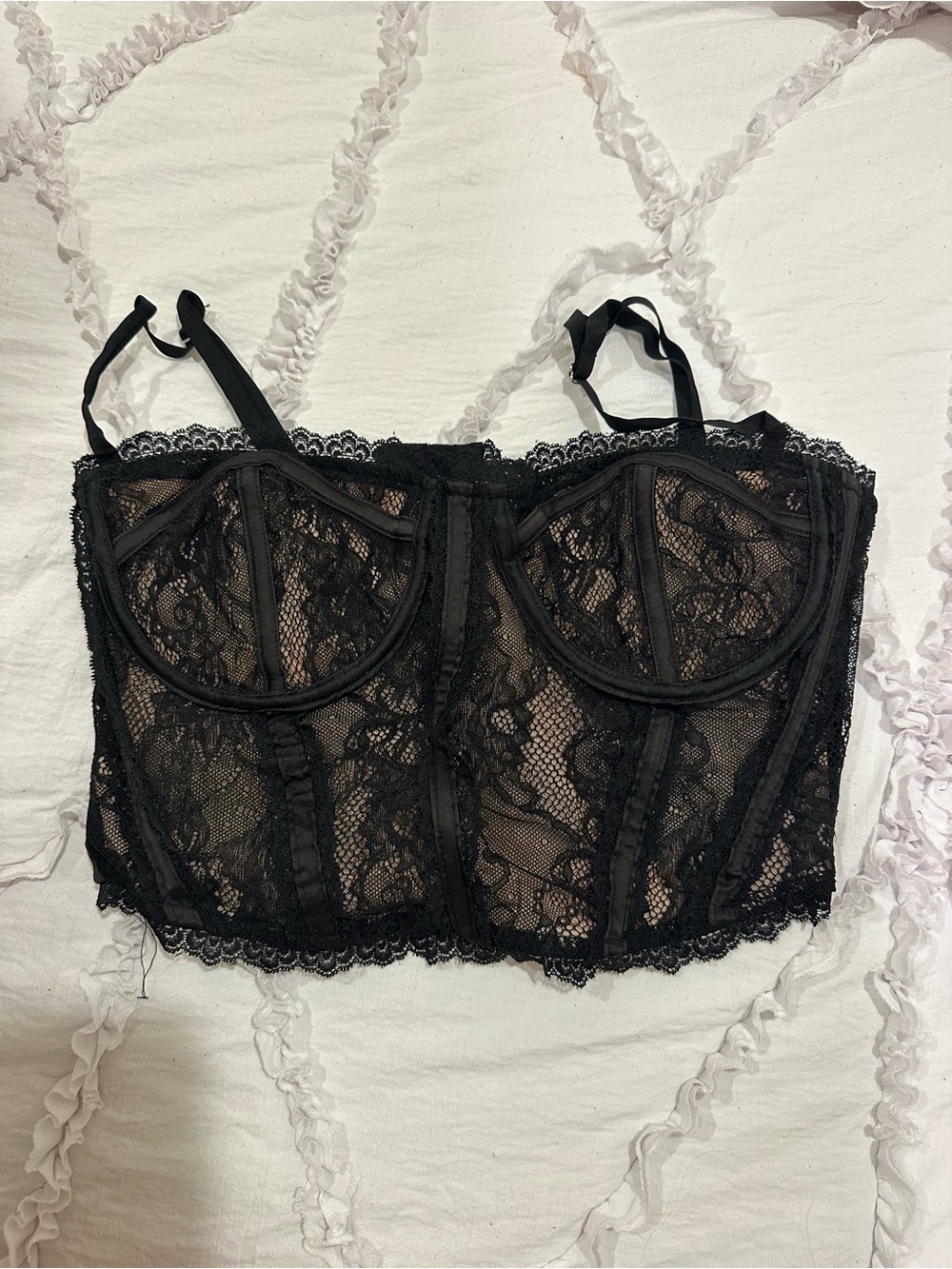 Sheer Black Lace Longline Tank Top with Underwire Support